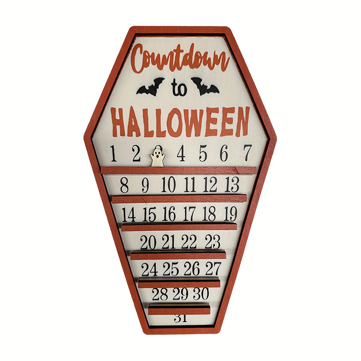 Calendrier de l'Avent Halloween 2023 Nouveau calendrier de compte à rebours  d'Halloween 2023 en bois en forme de citrouille avec 15 panneaux numériques  suspendus, décoration de table, cadeaux pour : : Fournitures