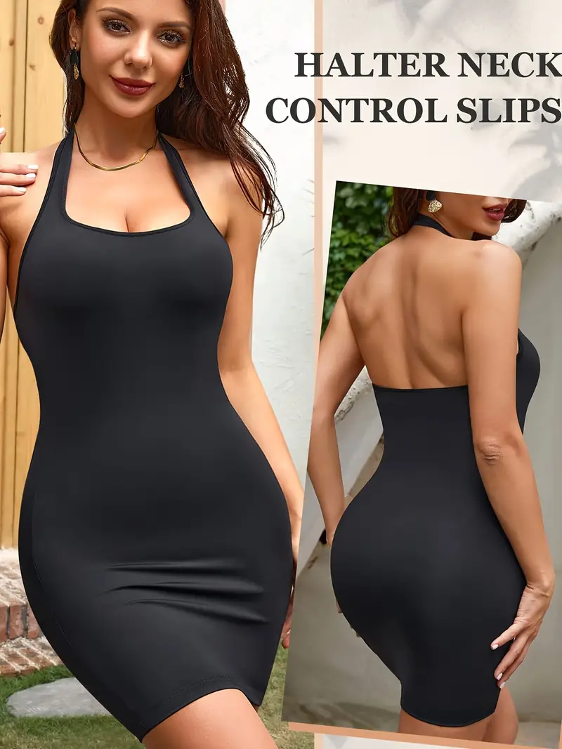 Seamless Shaping Halter Dress, Tummy Control Slimming Backless Body Shaper,  Women's Underwear & Shapewear