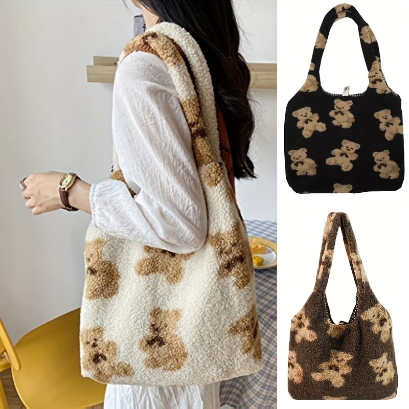 Teddy bear chain plush bag Korean version of the shoulder diagonal small bag  : Women's Handbags