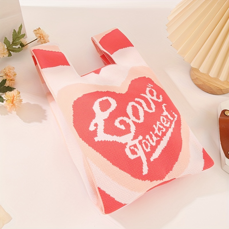 Handmade Crochet Bag Heart Pattern Wrist Bag For Women