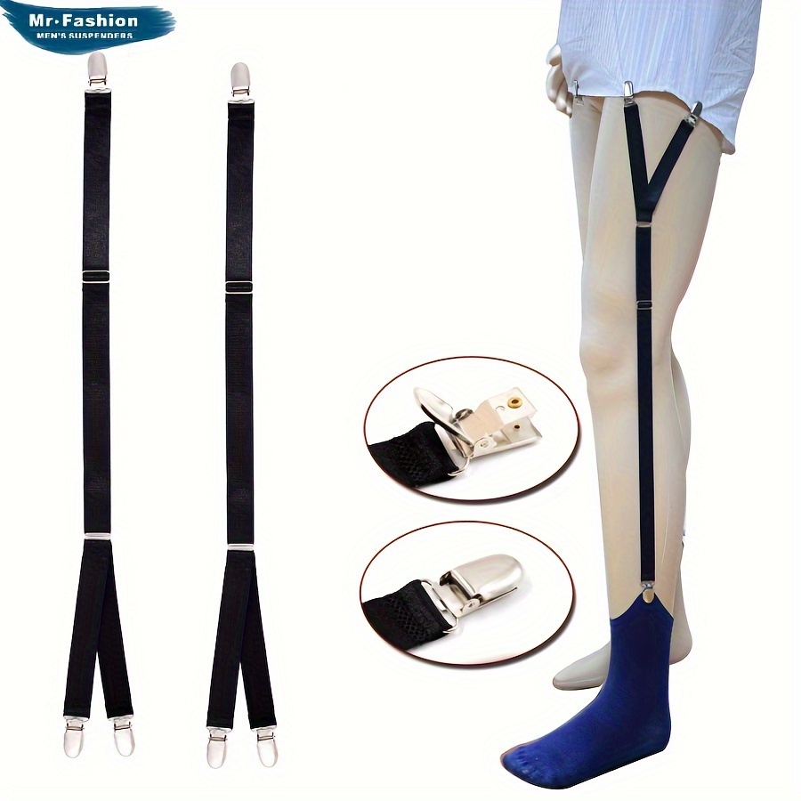 Kedofe Mens Shirt Stays Military Adjustable Elastic Garter Straps Sock  Non-slip Clamps (Black-2) at  Men's Clothing store