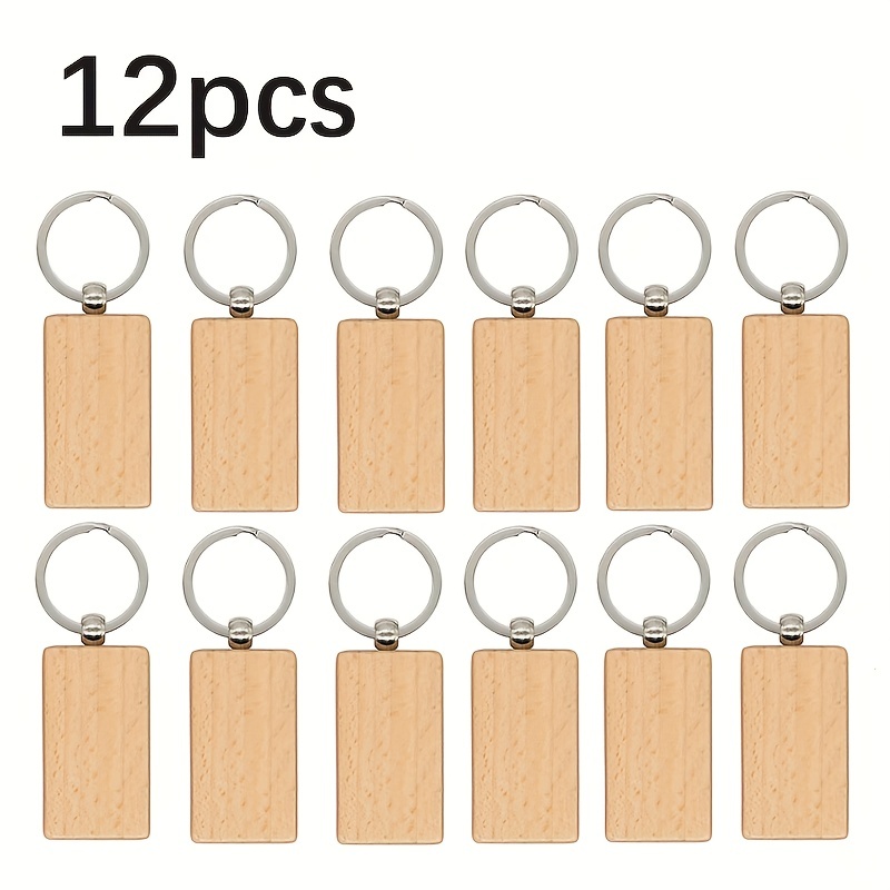 Juego de 12 llaveros de madera personalizados, juego de llaveros de madera  en blanco, rectángulo, sin terminar, llaveros de madera, suministros para