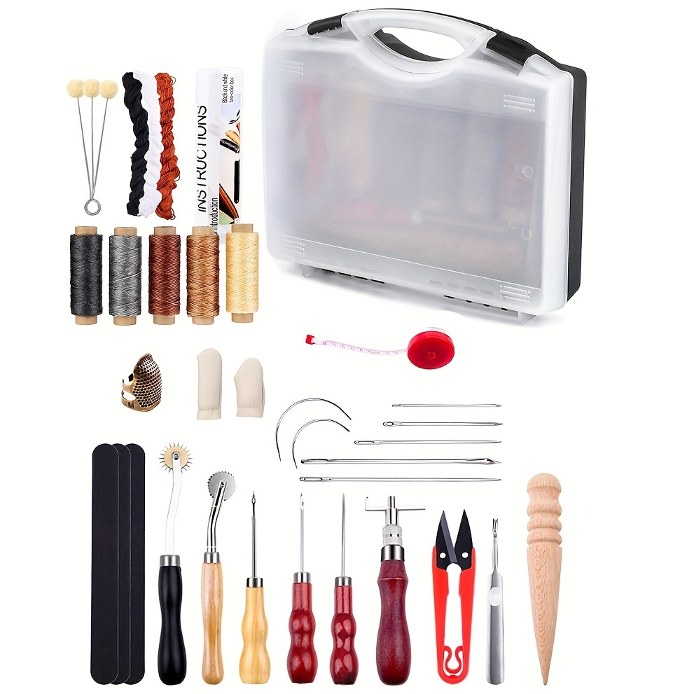 TLKKUE Kit d'outils de travail du cuir avec sac de rangement personnalisé  pour la sculpture du cuir, la découpe du cuir, la découpe, la couture, la  sculpture, l'estampage, le cuir : 