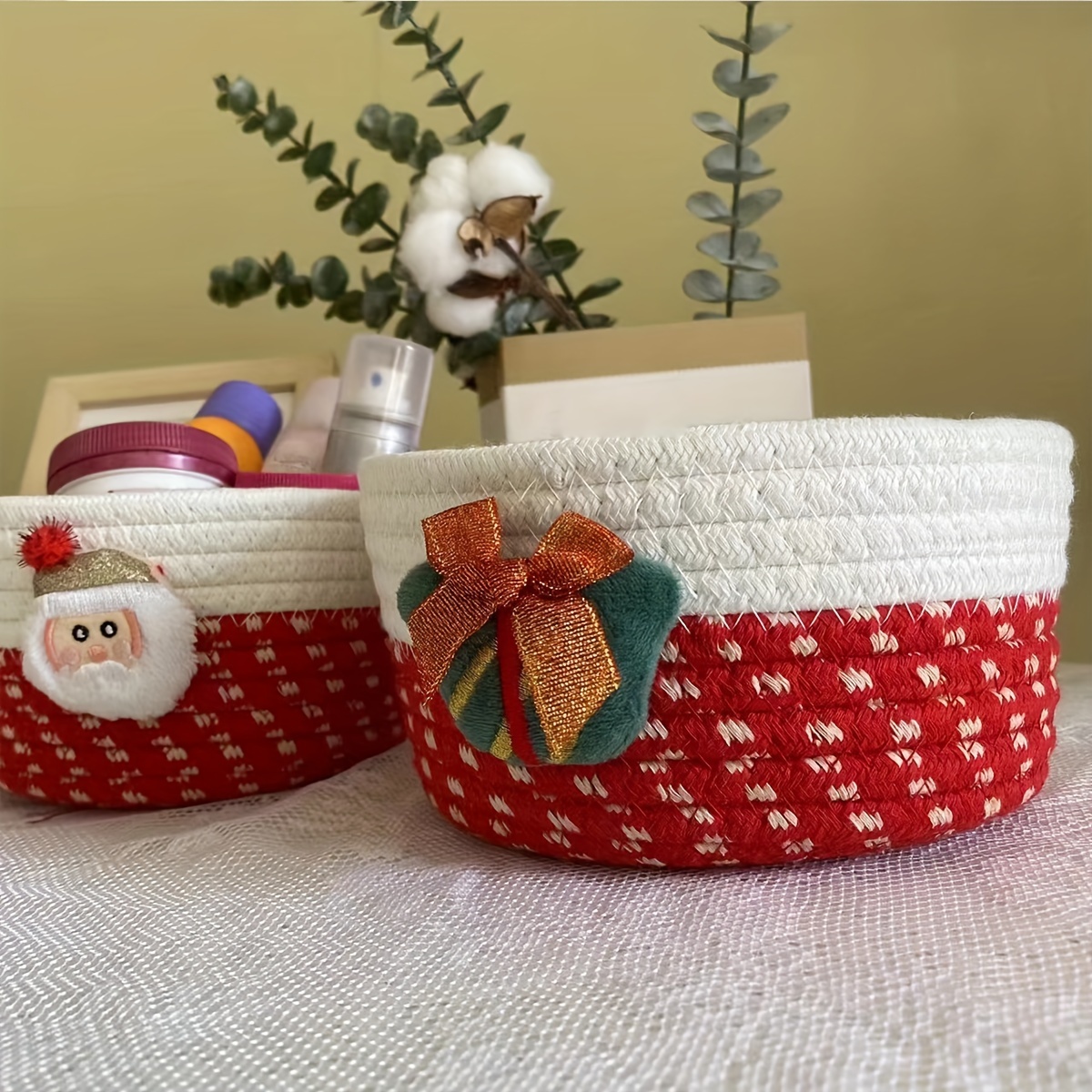 1pc Christmas Style Desktop Storage Basket, Cotton Rope Woven Desktop  Storage Basket, Cosmetics Small Items Key Remote Control Storage Box,  Christmas