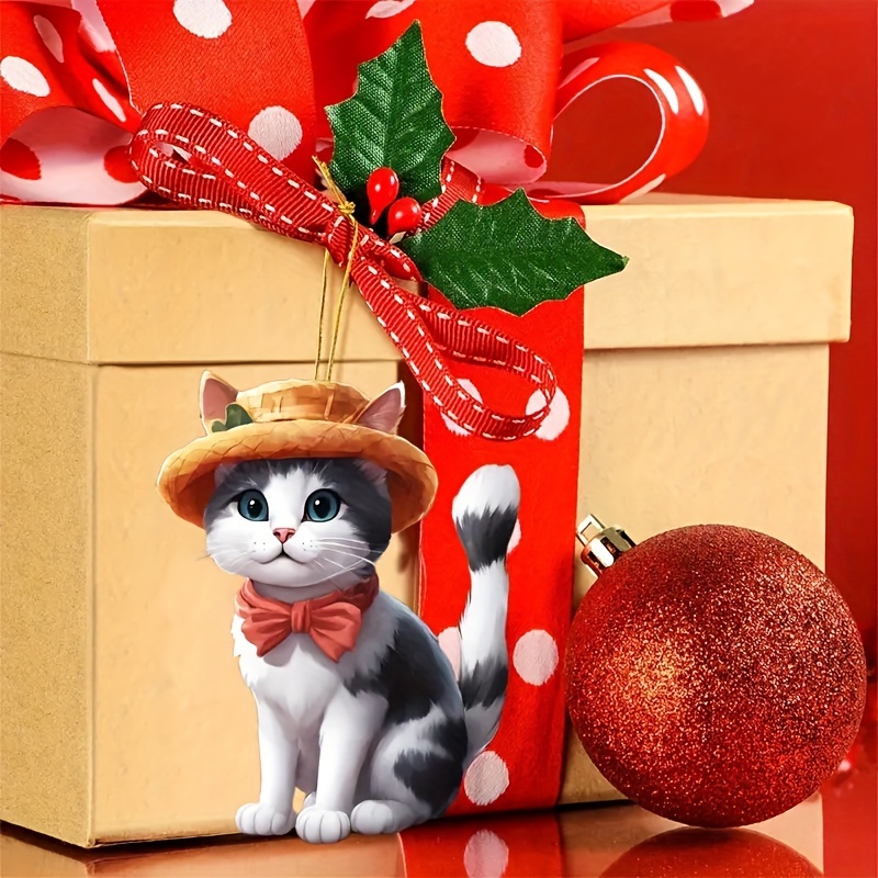 1pc/10pcs Katzen-Weihnachtsbaum-Anhänger, Neujahr Lustige 2D