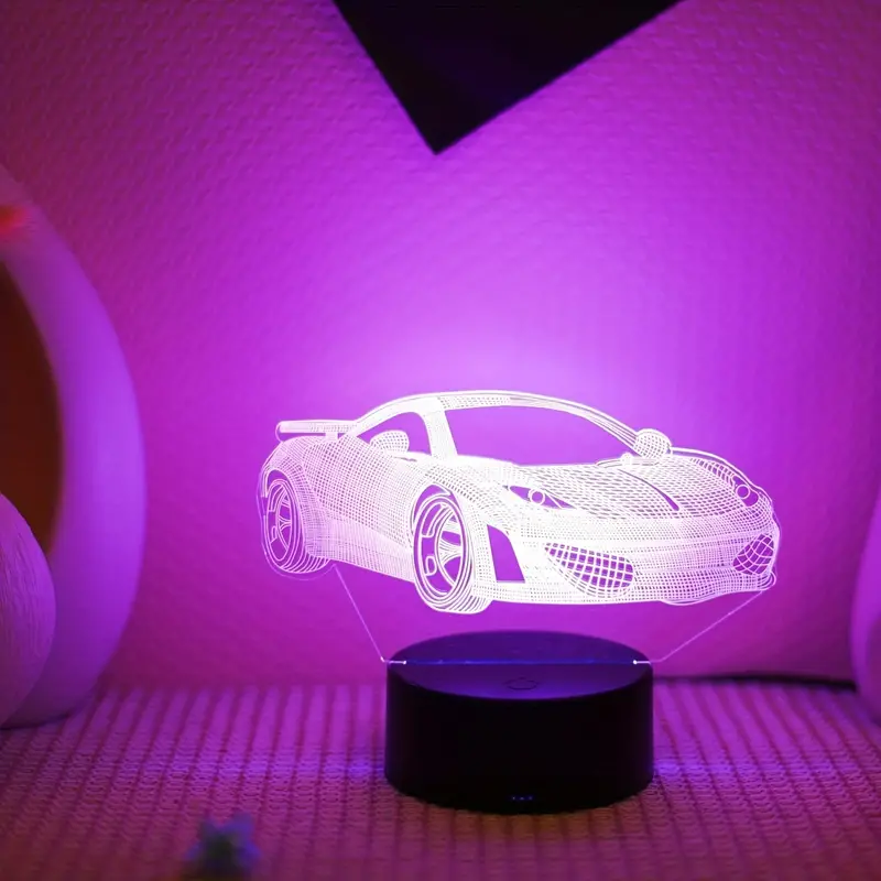 1pc Car 3D Night Light, 3D Optical Illusion Lamp With Touch Control,  7-Color Changing Ambient Light For Bedroom Nursery Bedside Living Room Home  Decor