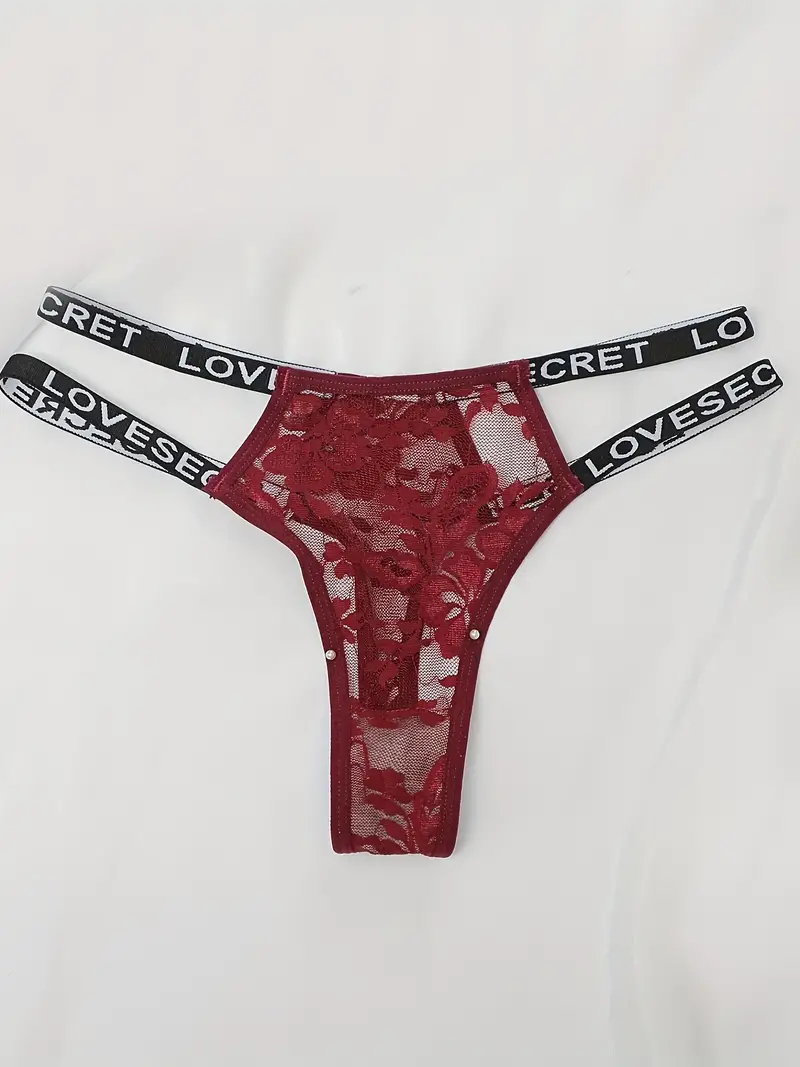 Sexy Floral Lace Thong Hollow Letter Tape Seamless Thong - Temu