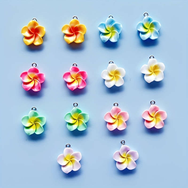 

14pcs Random Color Glossy 5 Petals Small Flowers Charms Summer Style Colorful Resin Flower Pendants For Diy Necklaces, Earrings, Pendants, Keychains And Other Accessories