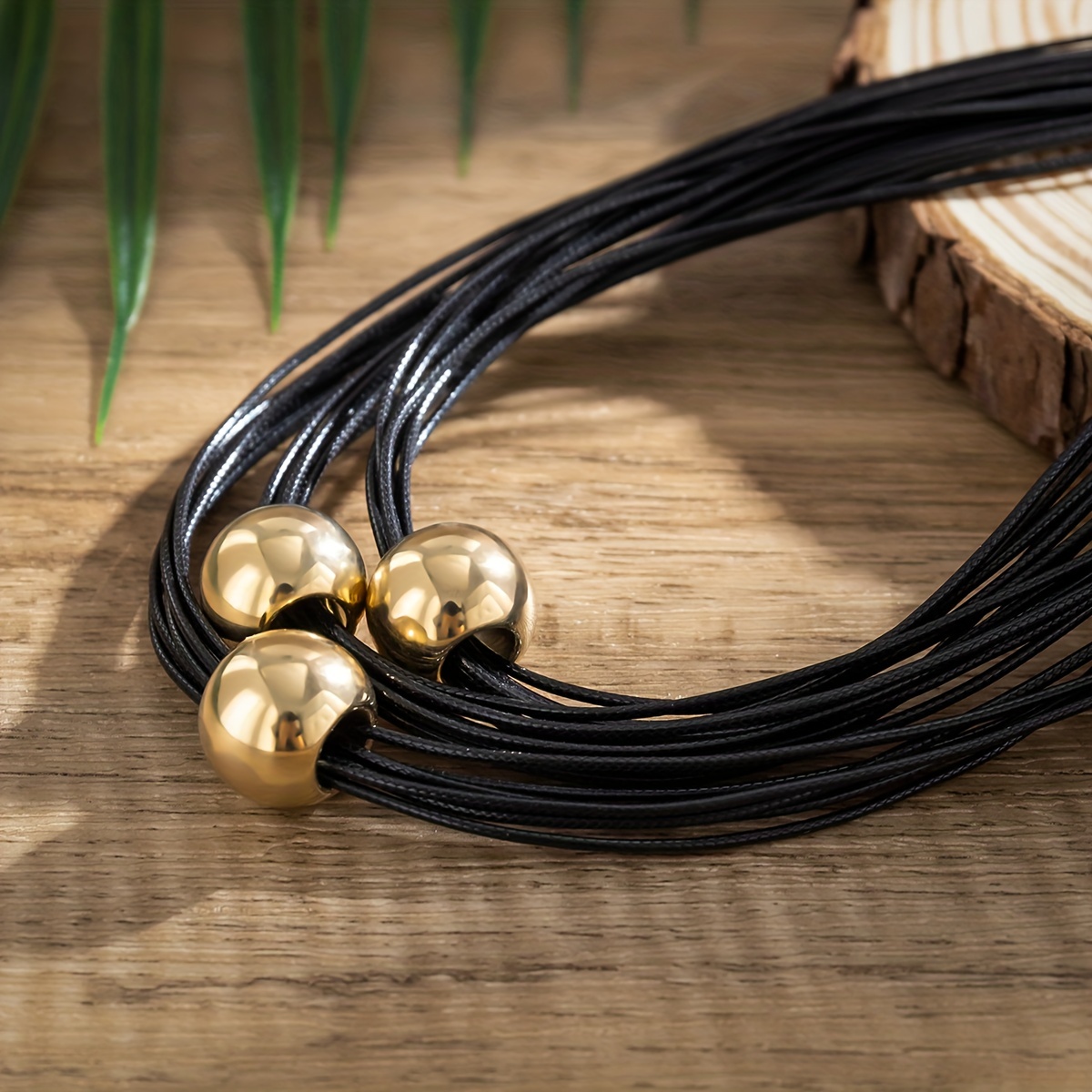 1pc handcrafted black wax thread beaded necklace - vintage-inspired multilayer design with metallic spherical accent, ideal for parties & banquets details 7