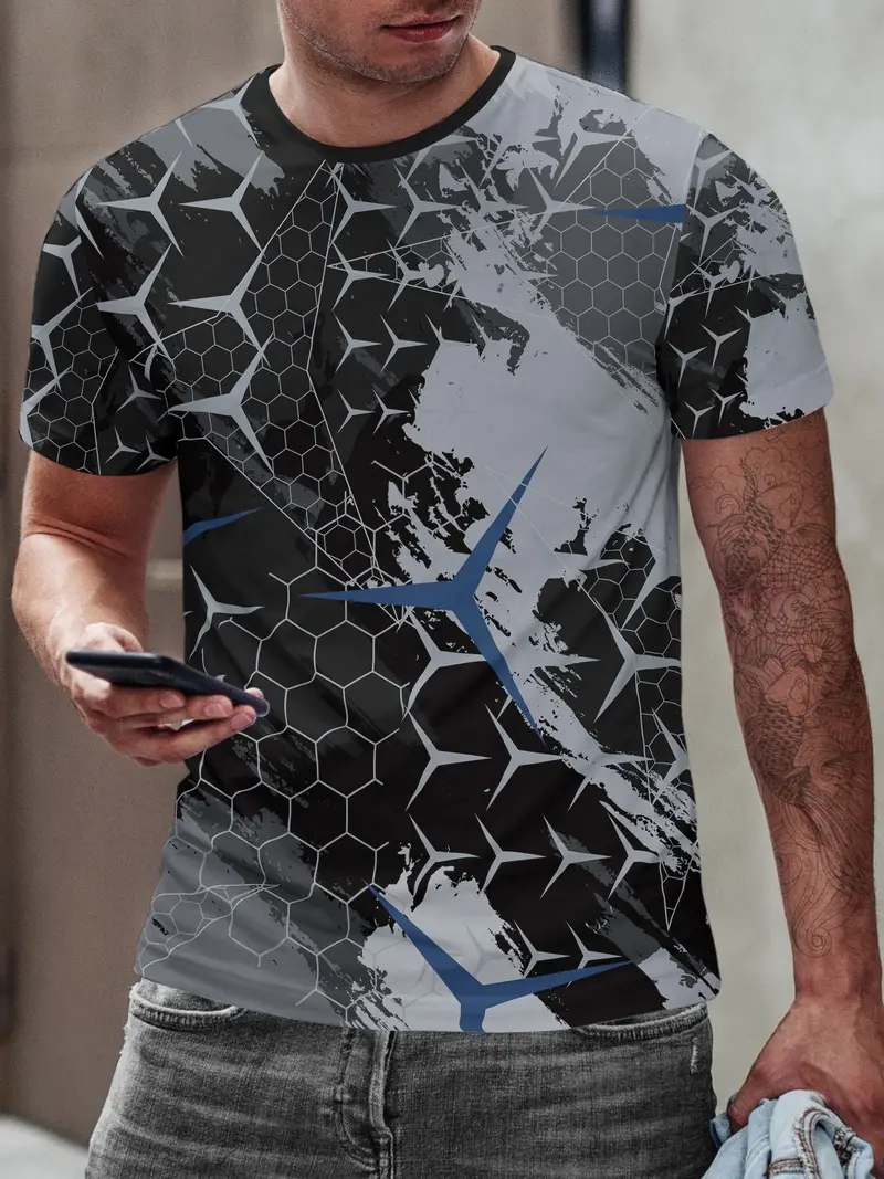 3D Digital Print Men's Quick Dry Short Sleeve T-shirt Sweat Absorbent  Breathable Sports Hiking Shirt