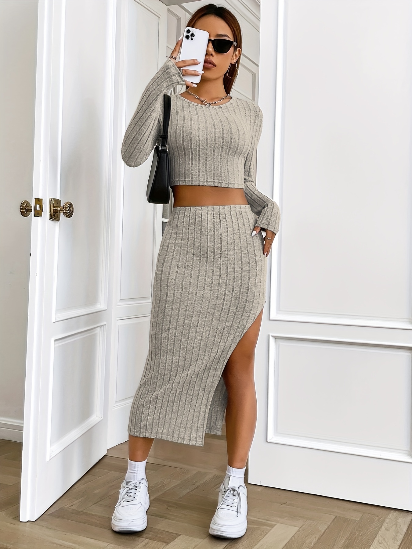 Y2k Knitted Two piece Set Long Sleeve Zip Crop Hoodie Pants - Temu Canada