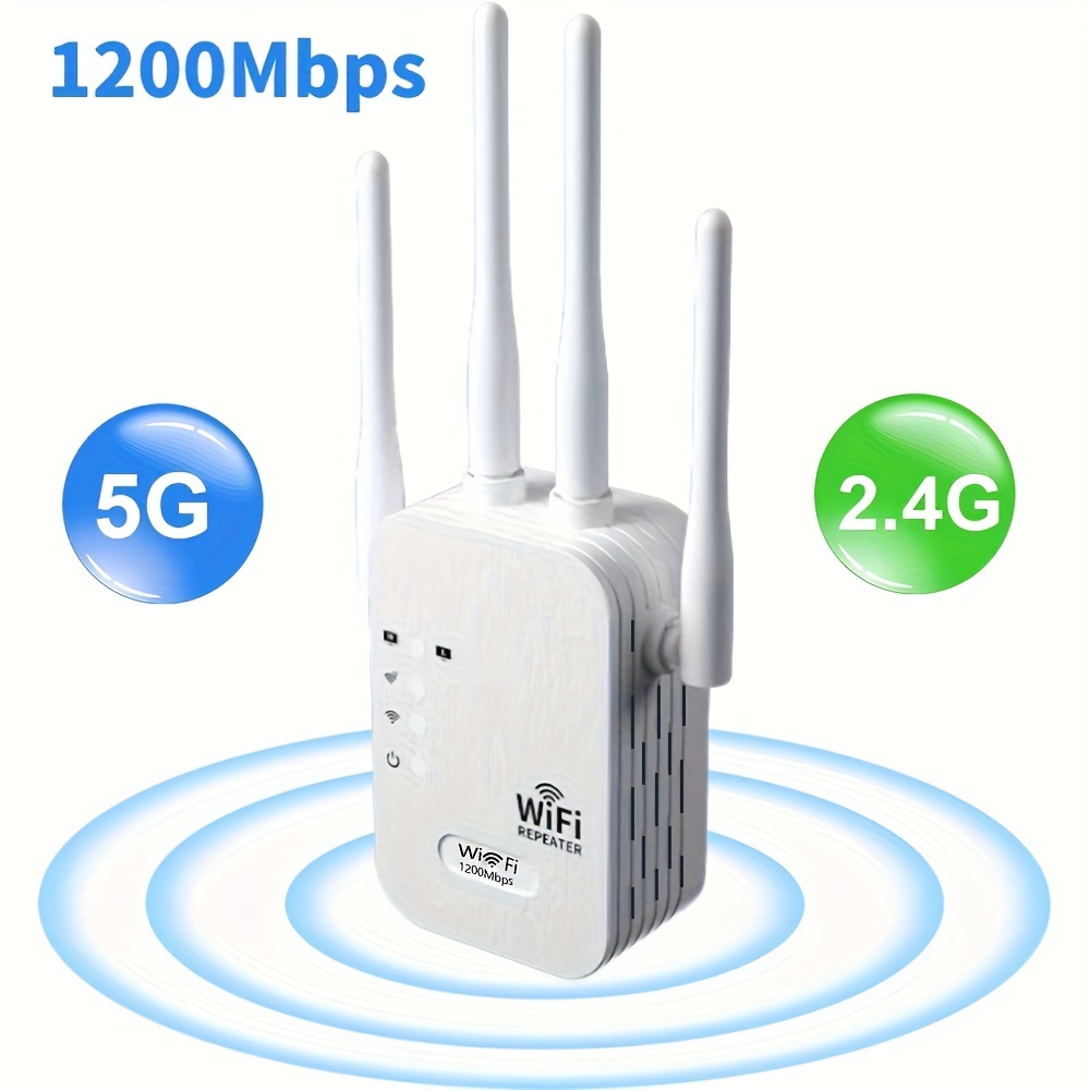 Répéteur WiFi Puissant Amplificateur WiFi Puissant 1200Mbps Double Bande  (5GHz 867Mbps & 2.4GHz 300Mbps) WiFi Range Extender avec Port Ethernet,  Couverture Complète à 360°