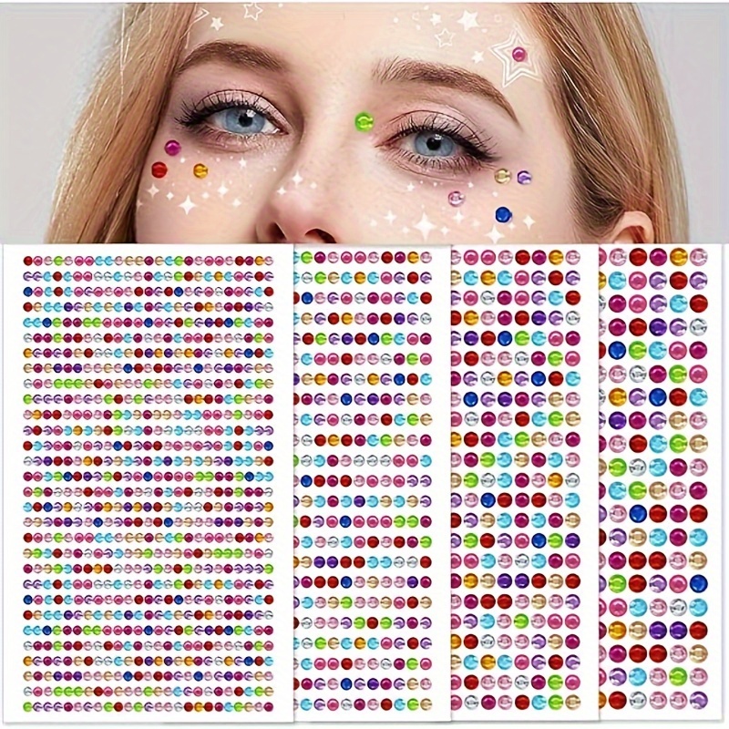 

1908 Pcs Rainbow Color Self-adhesive Face Gemstone Stickers, Hair Rhinestone Stickers, Glittery Jewelry Decals Or Cosmetic, Crafts, Home Decor Scrapbooking Decorations 3mm/4mm/5mm/6mm