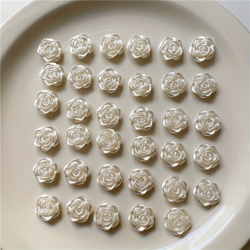 30pcs Flat Back White Rose Imitation Pearl Beads Acrylic With Holes For Diy  Earrings Hairpin Bracelet Necklace Handmade Crafts Jewelry Making Supplies, Check Out Today's Deals Now