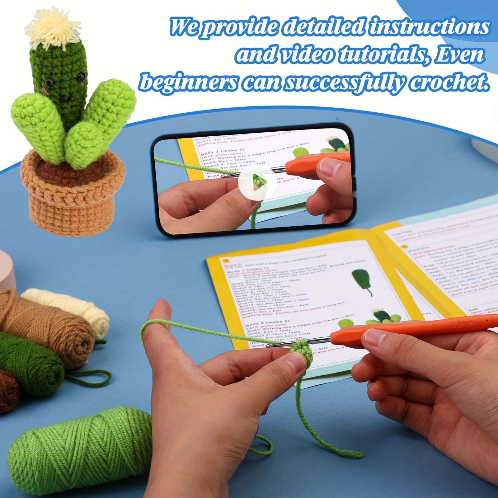 Crochet Kit for Beginners, Crochet Animal Kit, Crochet Starter Kit with  Yarn, Polyester Fiber, Crochet Hooks, Step-by-Step Instructions Video
