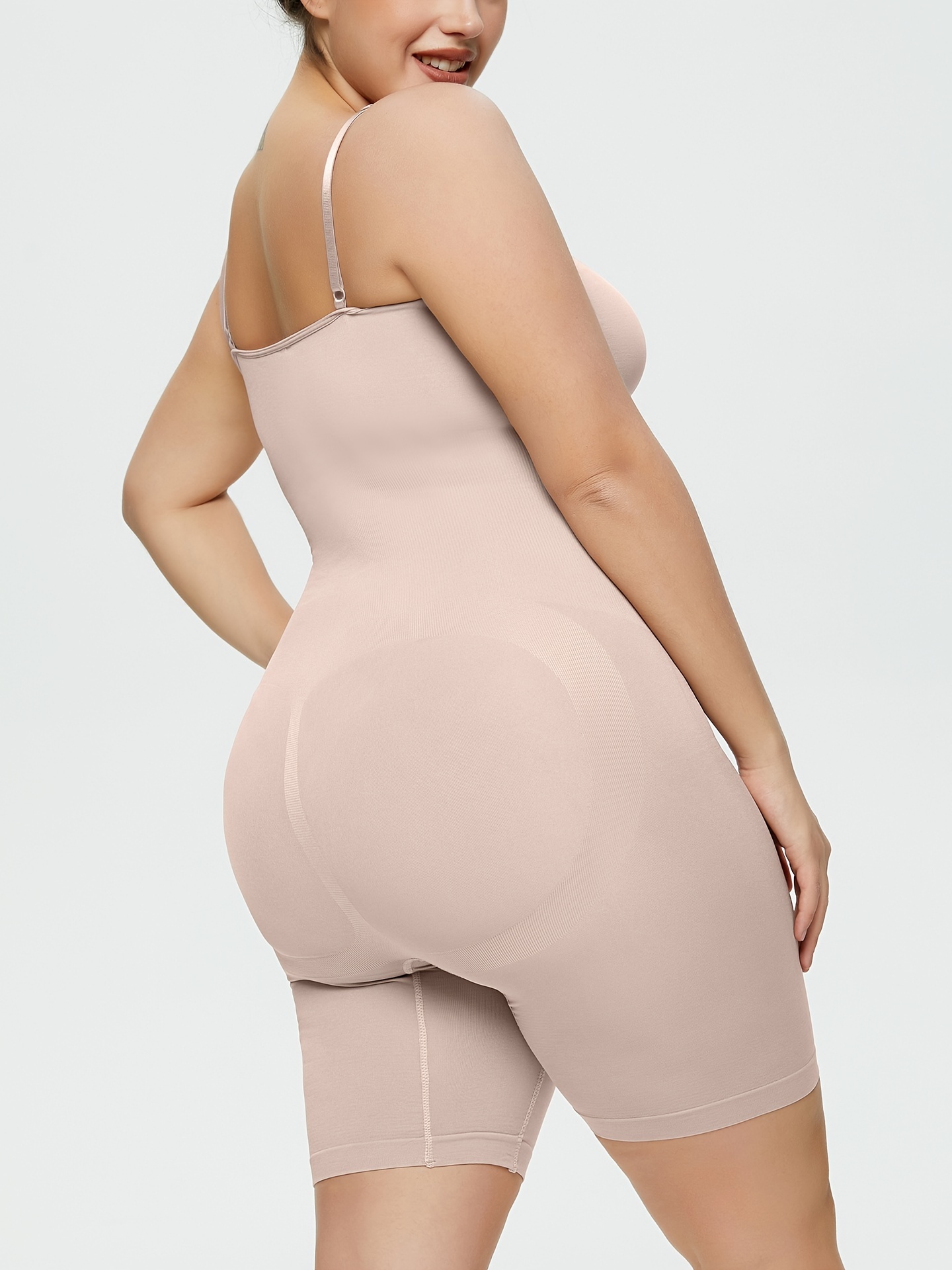 Plus Size Simple Shapewear Bodysuit, Women's Plus Solid Tummy Control Butt  Lifter Thigh Slimmer Full Body Shaper