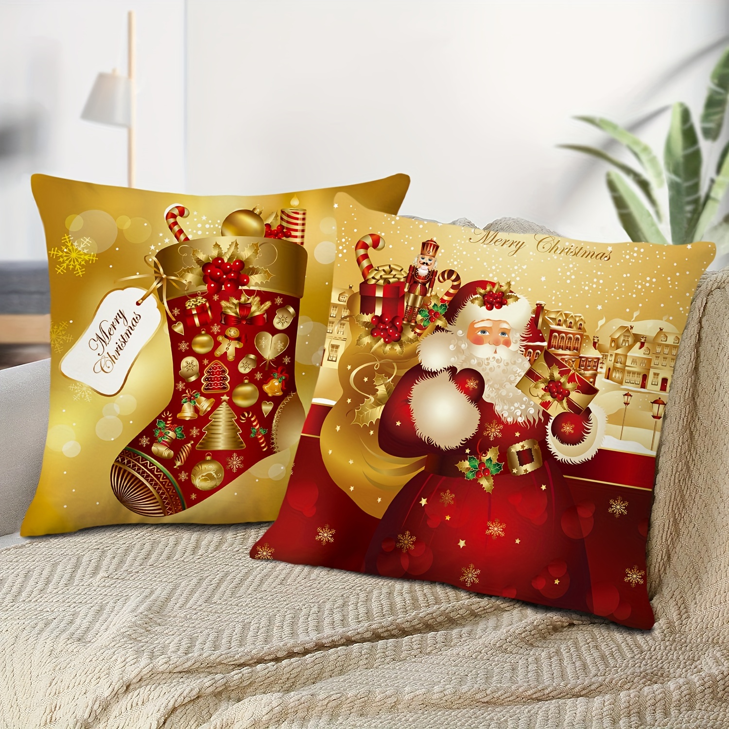 Christmas Pillow Covers 18x18 Set of 2,Xmas Gold Velvet 18 x 18