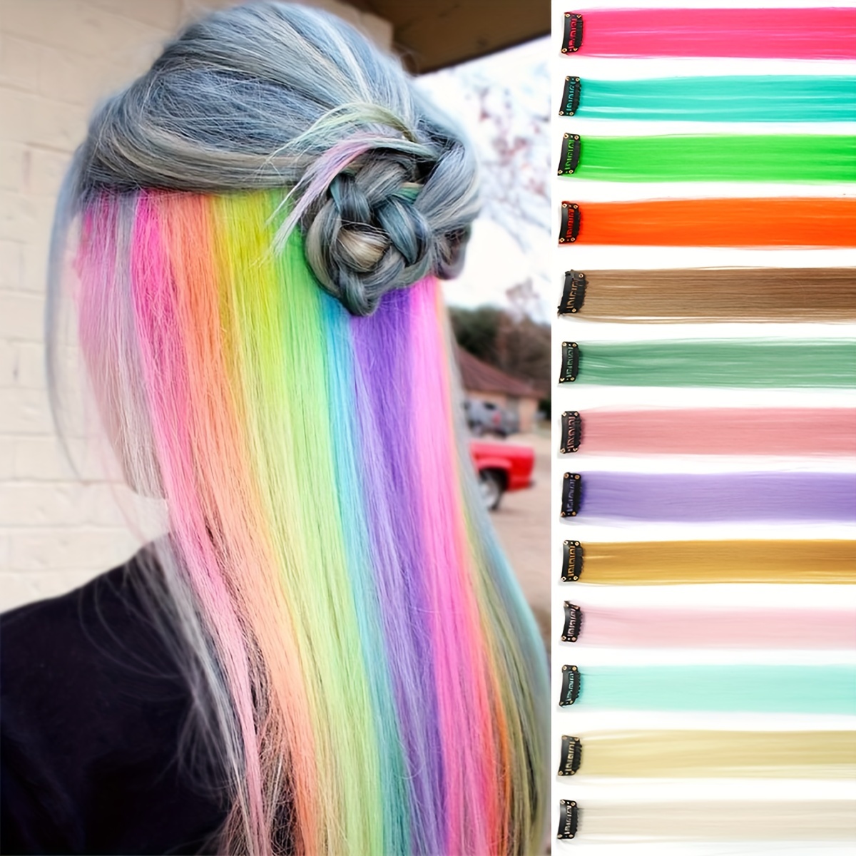 Rainbow Hair Extension Kit Synthetic Color Stick Stick Hair - Temu