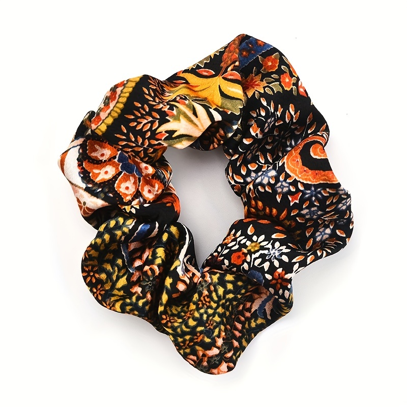 Boho Style Large Scrunchie Hair Tie Waist Fruit Flower Print Headwear