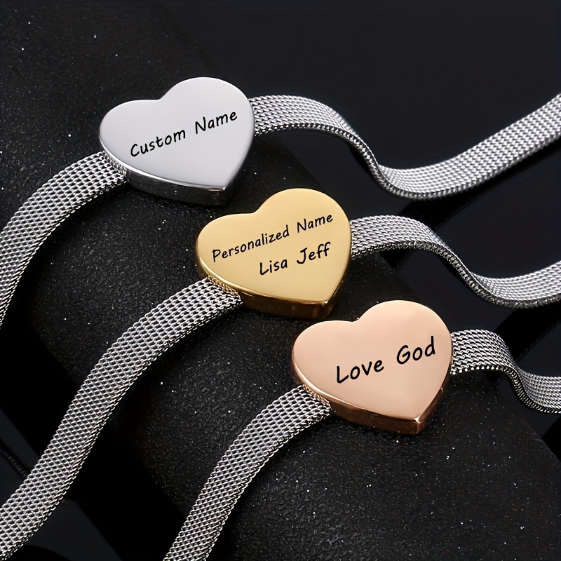 Custom Engraved Name Golden Heart Stainless Steel Rory Chain Link Bracelet  With Customized Charms Jewelry Mother's Day Gift - Temu