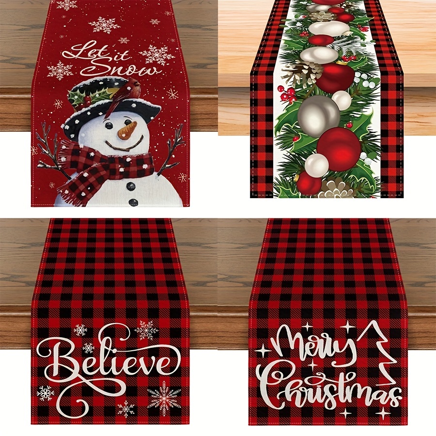 1pc believe in the magic of christmas with red and black buffalo plaid table runner perfect for indoor and outdoor dining and party decor