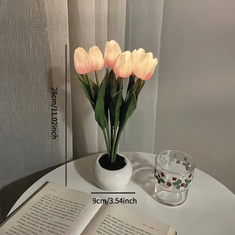 1pc led tulip night light simulation flower table lamp with vase romantic atmosphere lamp for office bar cafe room decor home decoration best mothers day gift details 4