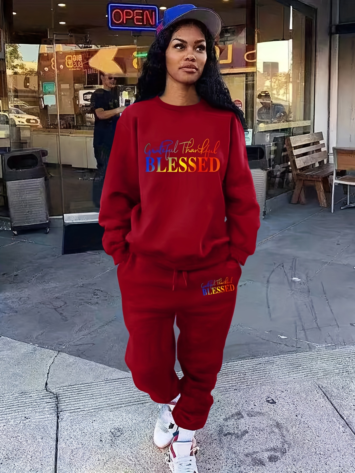 Blessed Letter Print Casual Two piece Set Crew Neck Long - Temu United  Kingdom