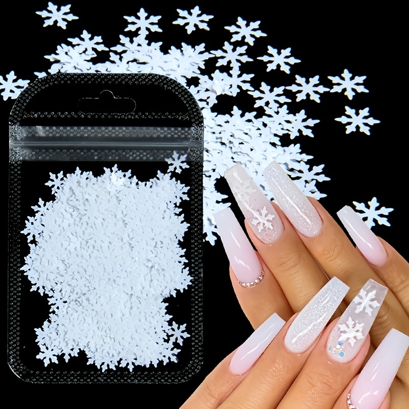 Holographic Winter Snowflake Glitter Flakes Nail Art Decorations Iridescent  White Sequins Manicure Christmas Nails Accessories