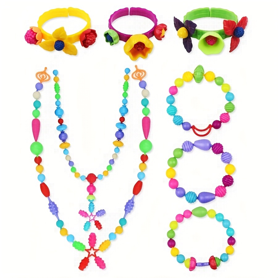 Creative Kids Girl DIY String Beads Toys Intelligence Puzzle Games Jewelry  Necklace Ring Bracelet Making Kit Cordless Pop Bead Craft Gift 100pcs