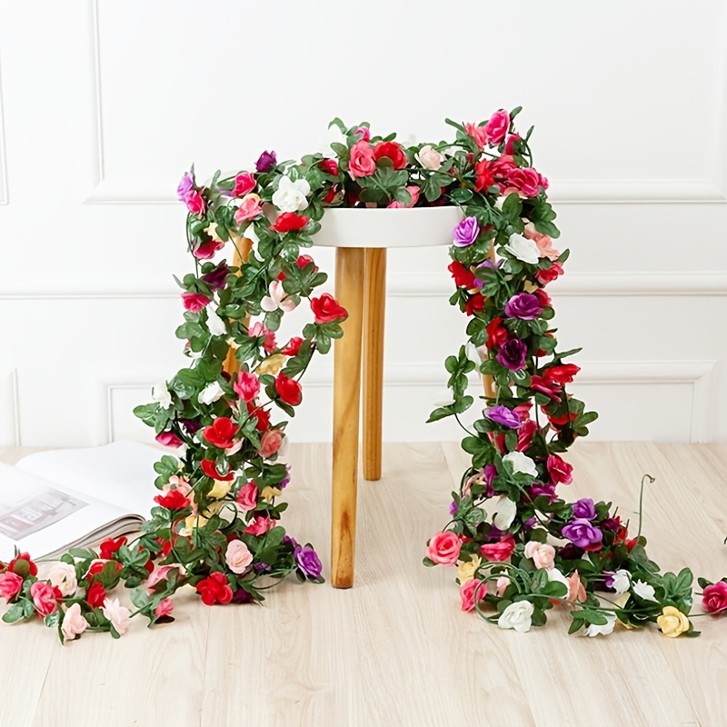 2pcs Wedding Party Backdrop Decoration, Artificial Rose Flower Vine 98.43  Inch Hanging Silk Ivy Garland For Wedding Baby Shower Home Outdoor Indoor  Wall Decor