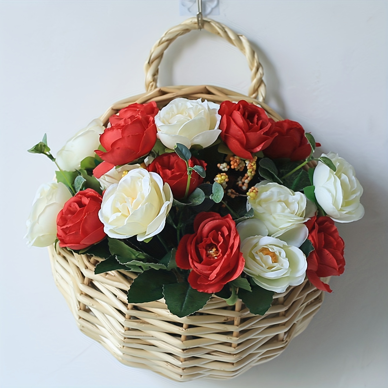 1 Confezione, Decorazione Domestica In Vimini Intrecciato In Rattan Appeso  A Parete Cesto Di Fiori Vaso Simulazione Cesto Appeso - Temu Italy