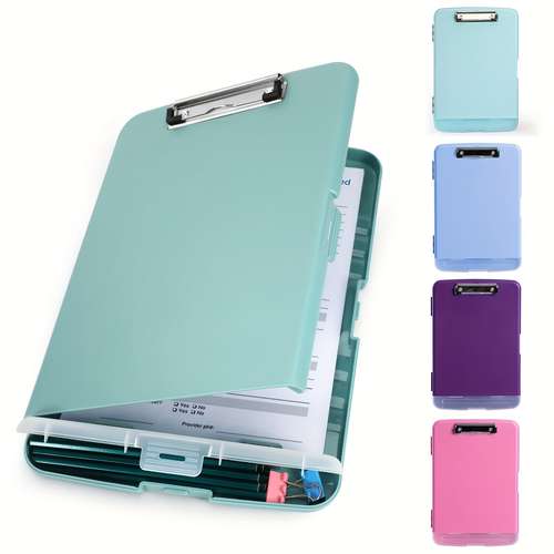 Clipboard With Storage Case – Heavy Duty, Holds 8.5x11 Sheets, Clear Cover, Low Profile Clip