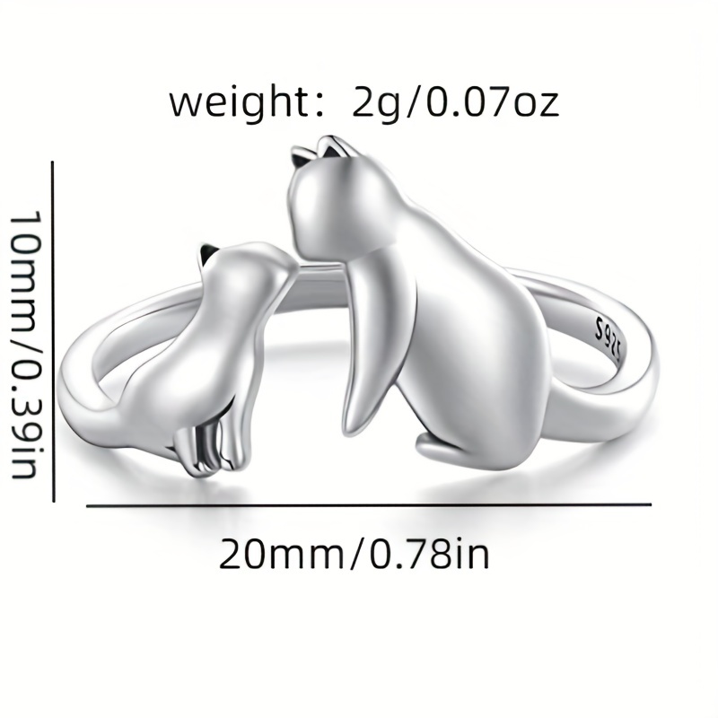 Couple Cat 925 Sterling Silver Matching Rings