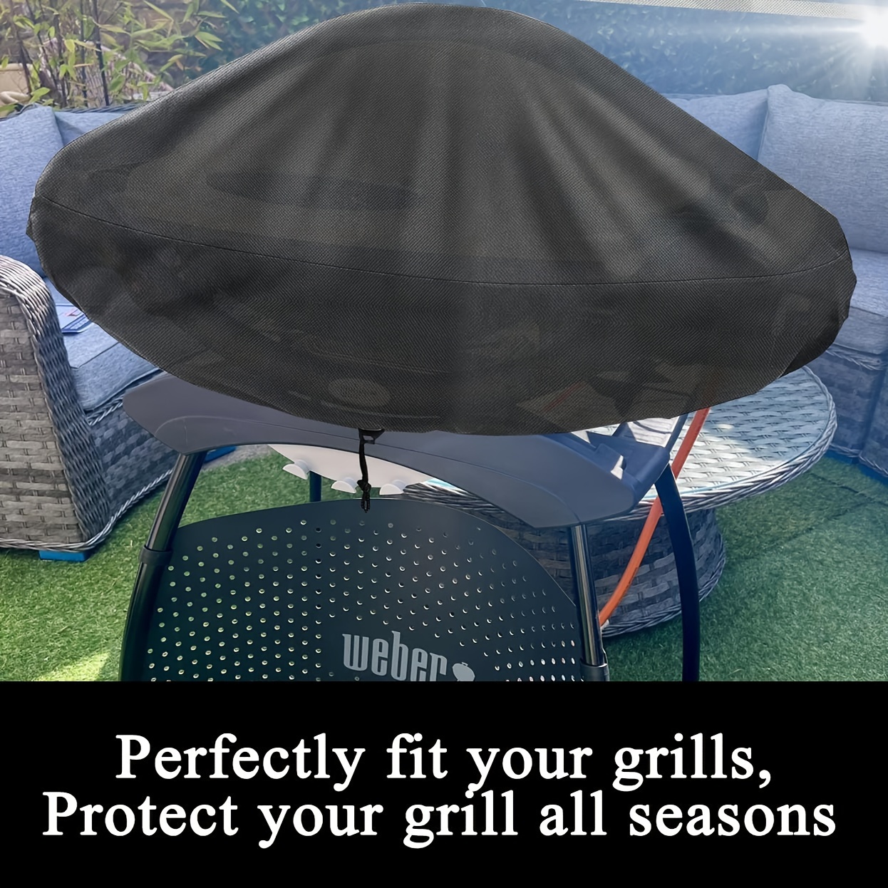 

1pc 210t Warterproof Fabric Grill Cover For Weber Q1000 & Q2000 For Rv Outdoor Cooking Backyard Garden Camping Picnics Beach Bbq Tools, Bbq Accessories, Grill Accessories