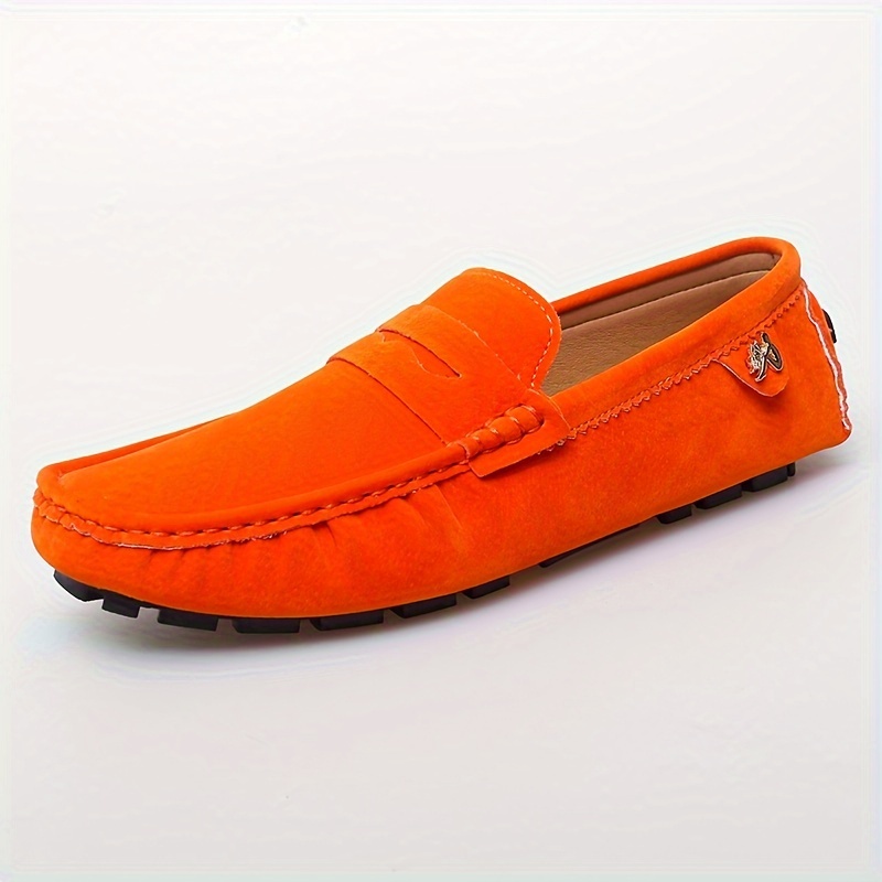 (Red, 9.5) Men Slip-On Leather Casual Male Driving Soft Non-Slip Loafers Shoe.