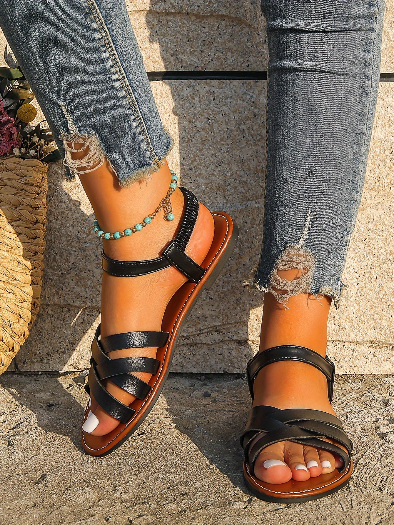 women s simple flat sandals casual open toe summer shoes details 11