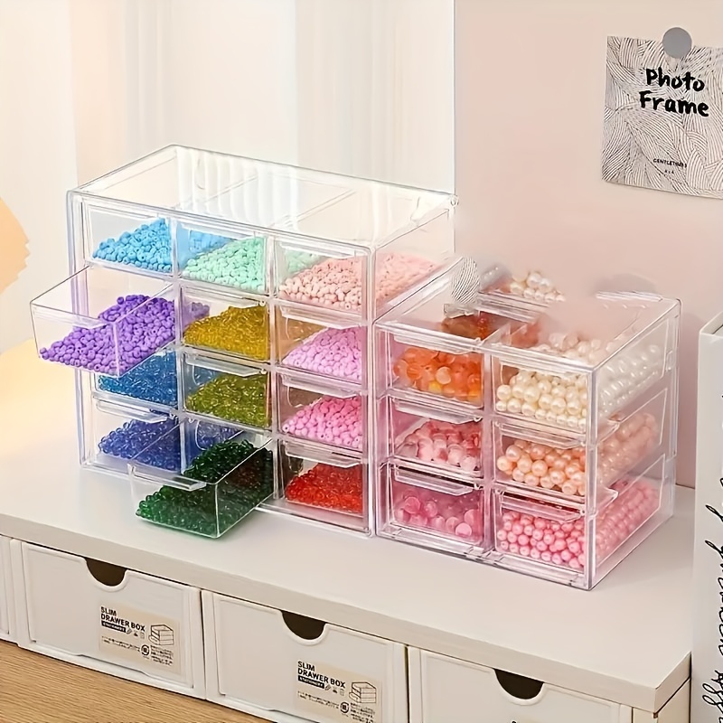 1pc Beads Storage Box With Grids, Desktop Jewelry Transparent Drawer  Plastic Box, Household Storage Organizer For Dresser, Desktop, Home, Dorm