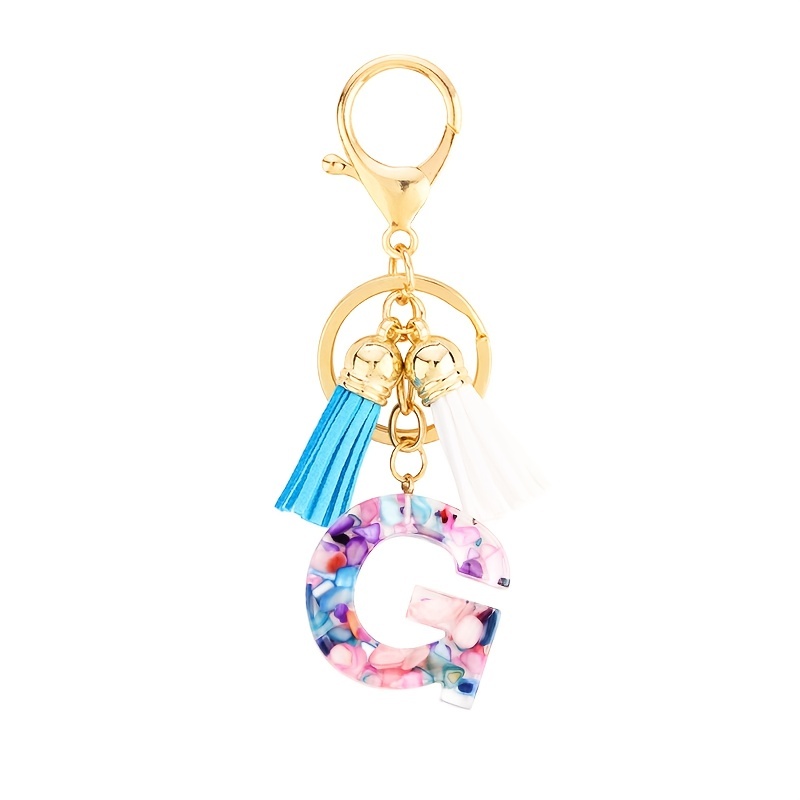 1pc Resin English Letter Shape Keychain Pendant with Tassel Bag Ornament Key Ring,Temu