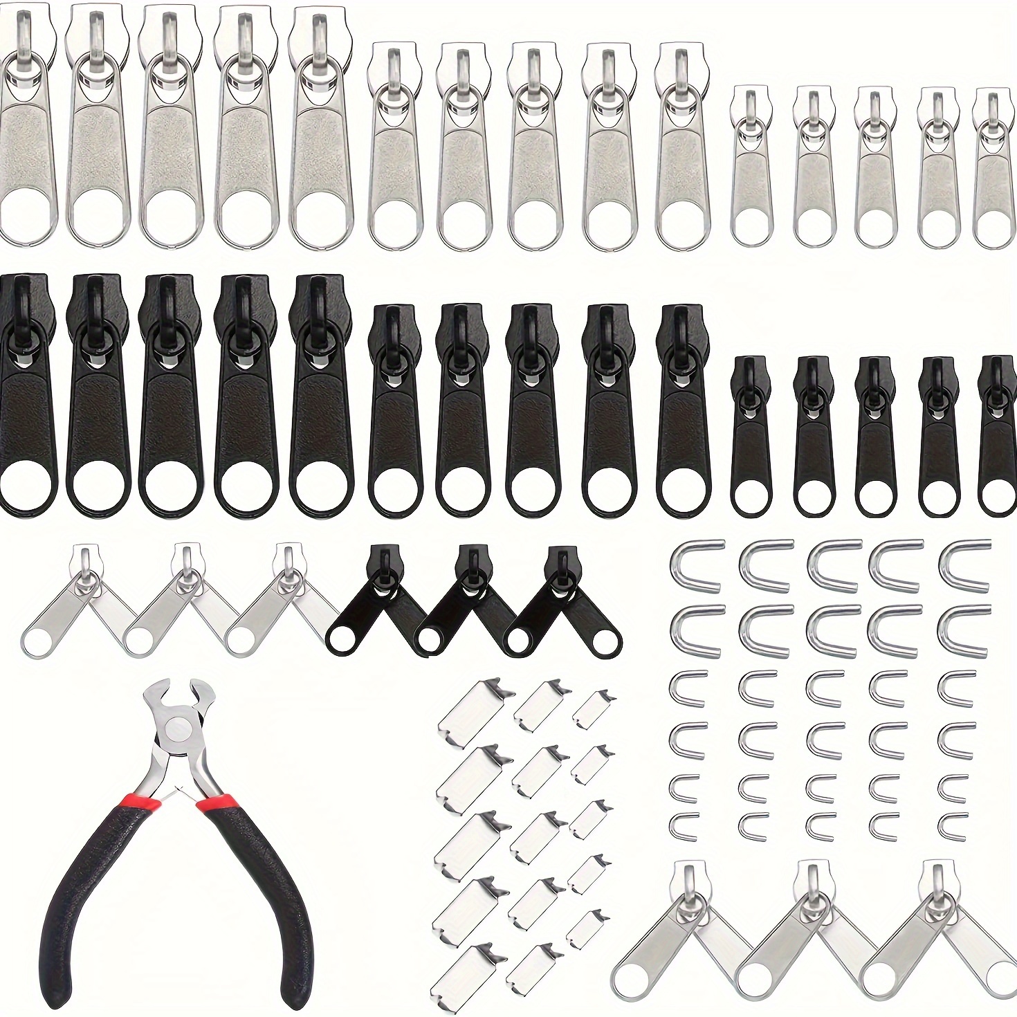 Zipper Repair Kit with Replacement Zippers [197pcs] Zipper Fix Kit & Replacement Zipper Slider Set with Pliers - Ideal for Fixing Luggage, Coats, Jean