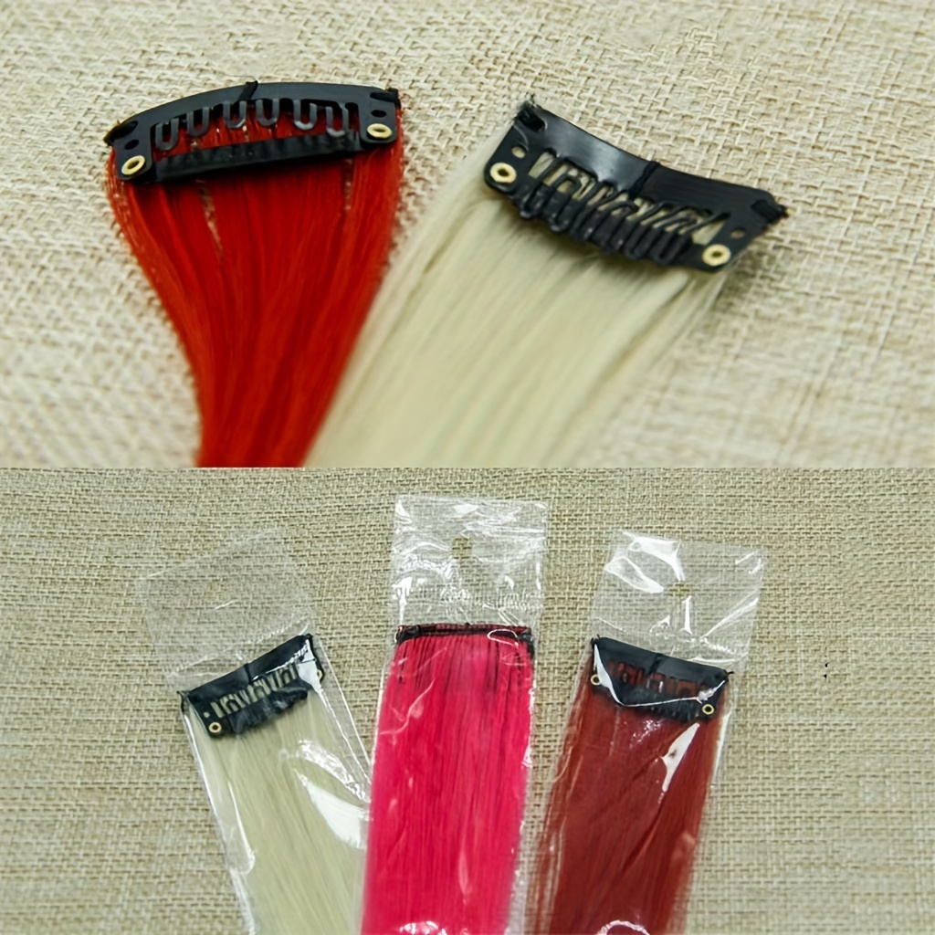 5pcs Colored Hair Extensions Synthetic Straight Rainbow Hair Piece