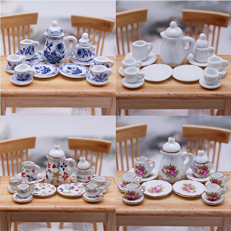 1:12 Dollhouse Accessory Mini Porcelain Hand Painting Tea Pot Doll House  Decor Kitchen Miniature Simulation Furniture Set Model for Dollhouses