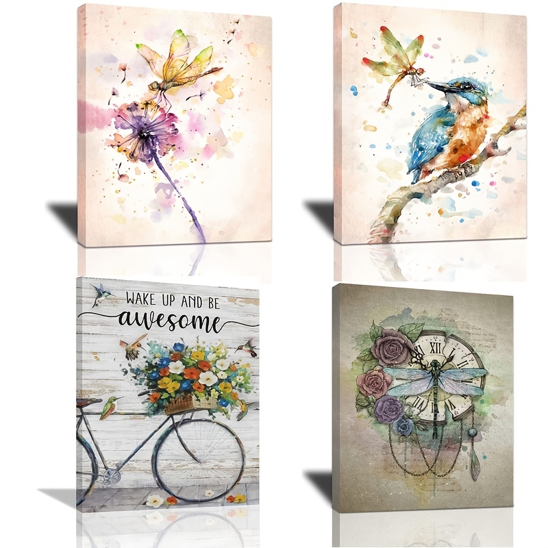 Abstract Canvas Printing Wall Art Dragonfly In Colorful - Temu