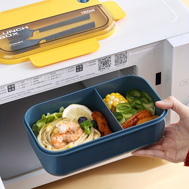 Wheat Straw Microwavable Lunch Box with Plastic Utensils 1000ml Yellow