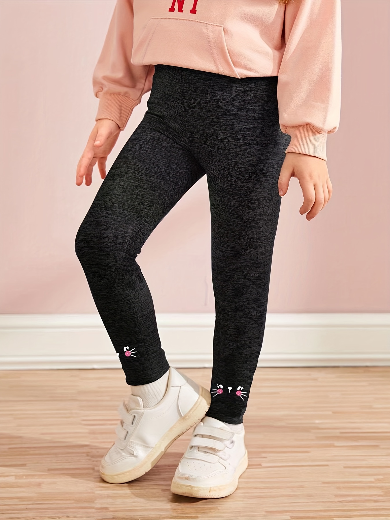 Girls Casual Leggings Plain Color Stretch Comfortable Pants - Temu