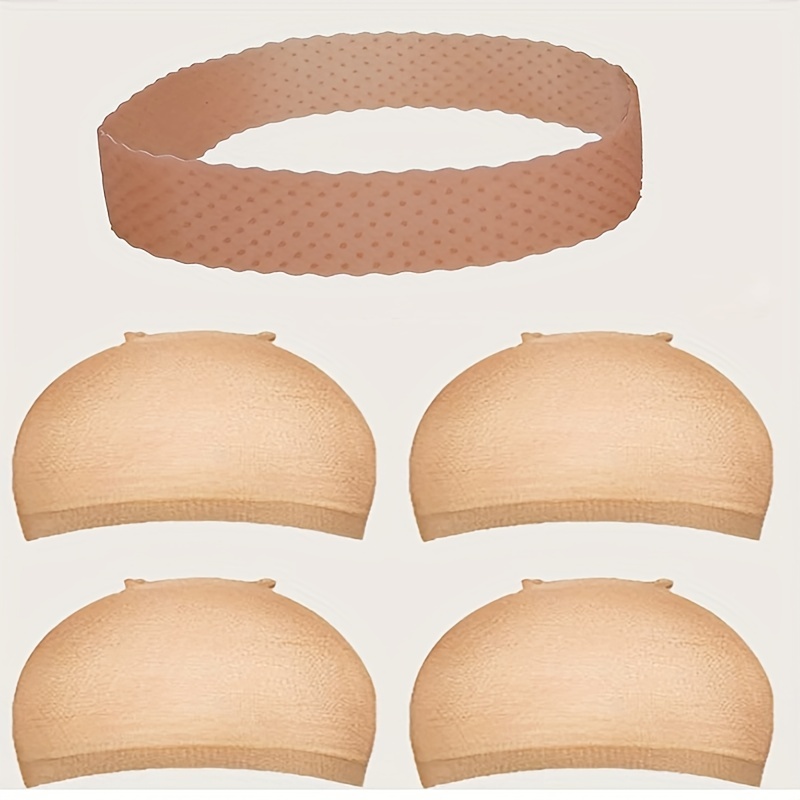 

5pcs/set 1pc Non-slip Silicon Elastic Wig Band Transparent Headband Wig Headband & 4pcs Wig Cap