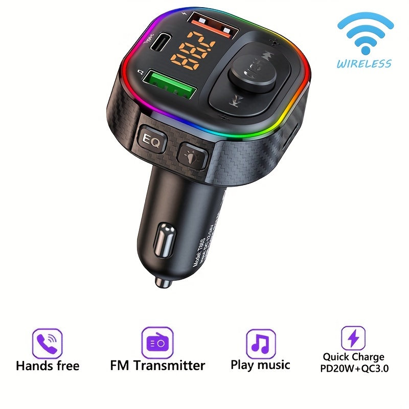 RIWILL®Transmetteur FM Bluetooth Adaptateur Bluetooth Autoradio Kit Main  Libre Voiture sans Fil Chargeur Allume Cigare Double Port
