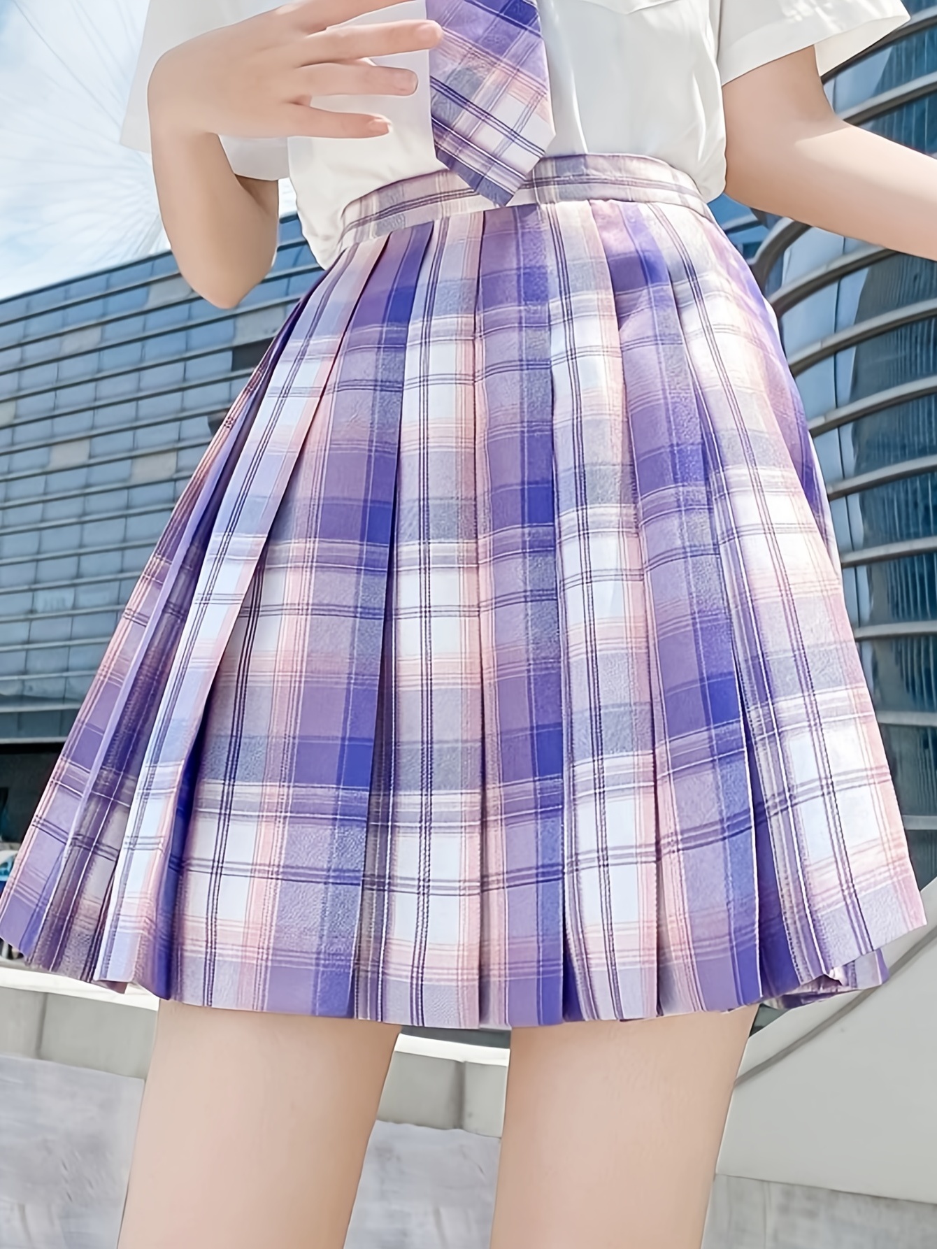 Summer Preppy Style Women's High Waist Plaid Skirt School Girl Uniform  Pleated Skirt Suit Skirt Outfit (Color : Blue, Size : XL.) : :  Fashion