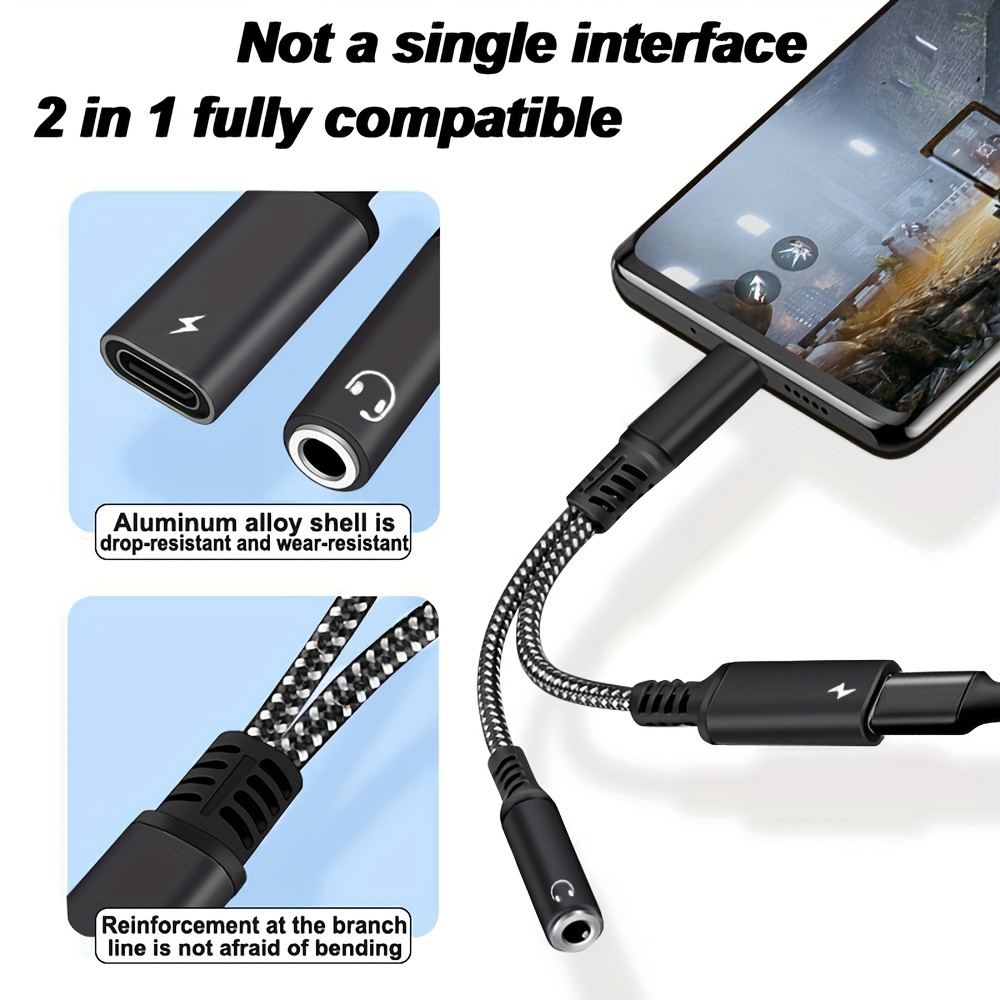 2 In 1 USB C To 3.5mm Headphone Jack Adapter Type C Charge Audio Aux