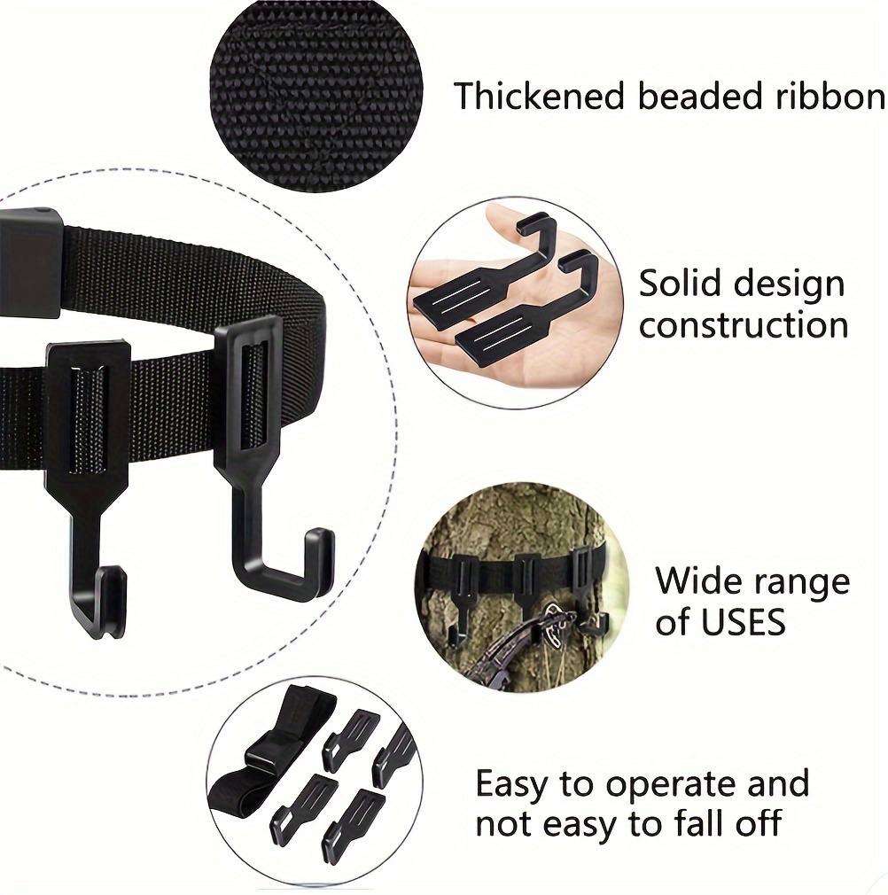 Treestand Strap Hangers with Metal Hooks Thick Strap Bow Hanger Multi-Hook  Accessory Holder Hunting Gears Durable Multi-Hook Accessory Holder