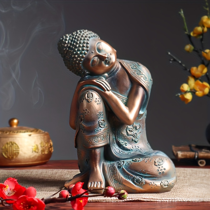  Estatua de Buda Dorada, estatua de resina, a mano, Buda Buda,  artesanía, adorno decorativo para el hogar, A : Hogar y Cocina